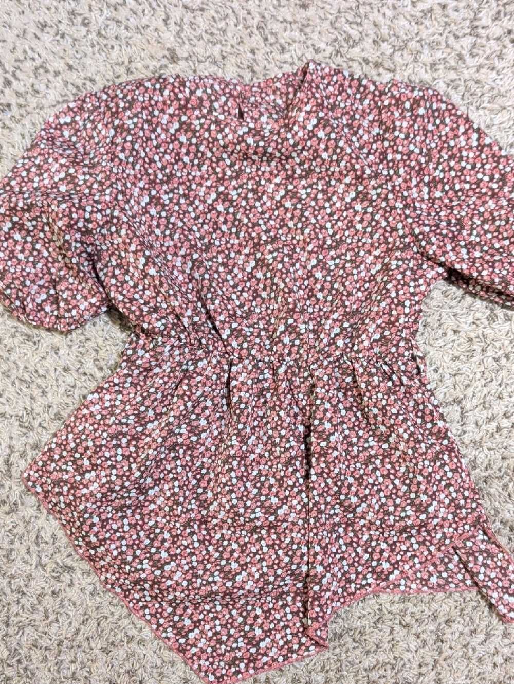 Floral Cinch-Waist Blouse in Rust Pink